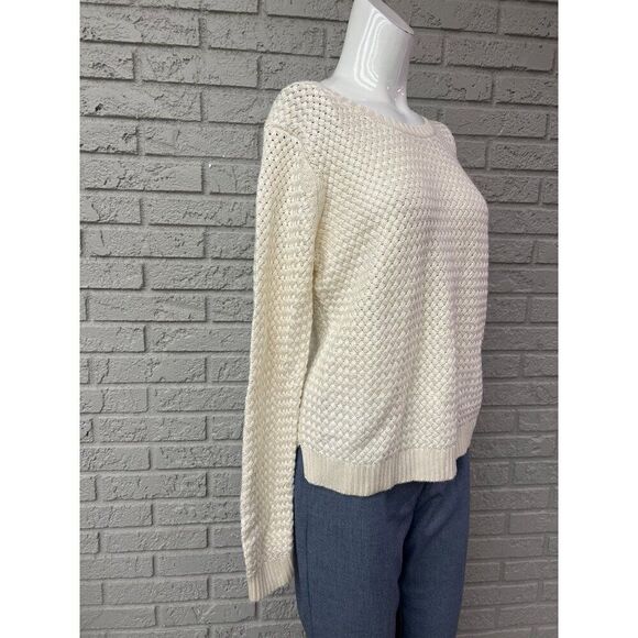Banana Republic Women Ivory Basket Weave Long Sleeve Sweater Size M - Picture 6 of 9